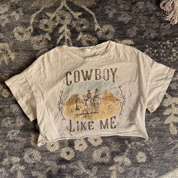 Altar'd State Tops - Altar'd State Cowboy Like Me Graphic Crop Tee - Cream